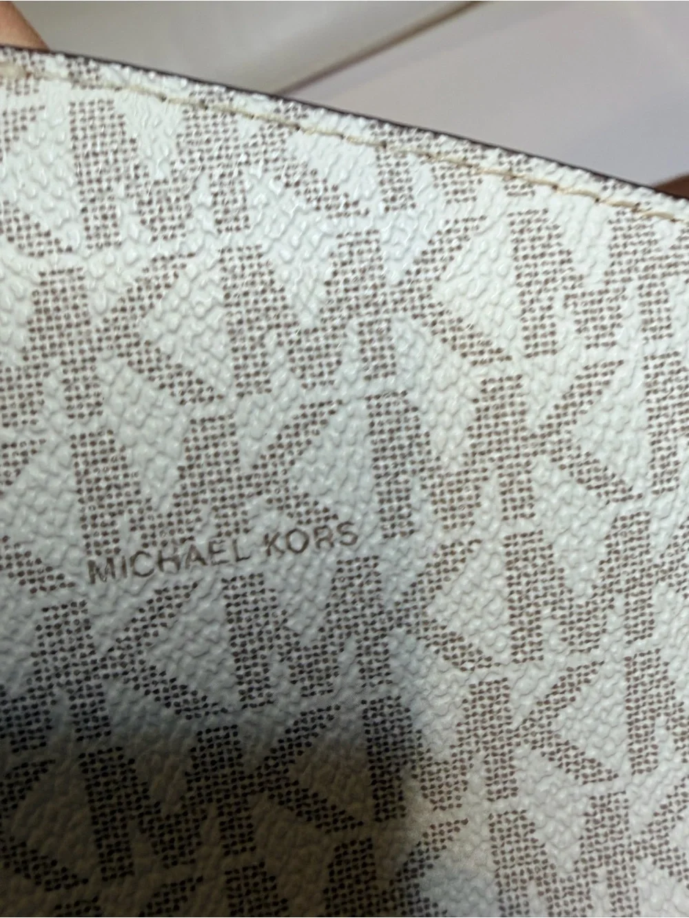 Michael Kors Cream & Brown MK Signature Tote with Gold Hardware